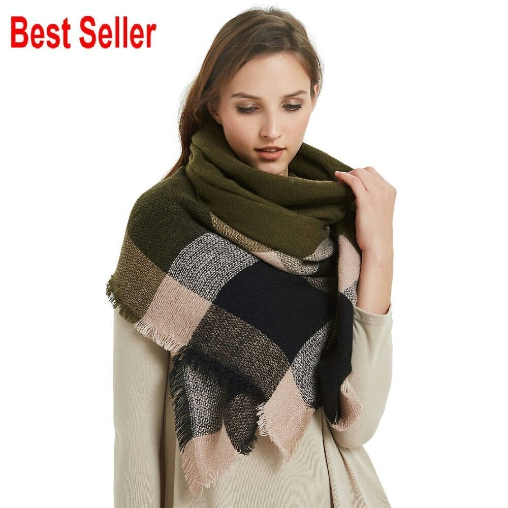 Oversized Chunky Blanket Scarf Shawl Wrap Soft Warm Tartan Plaid Classic